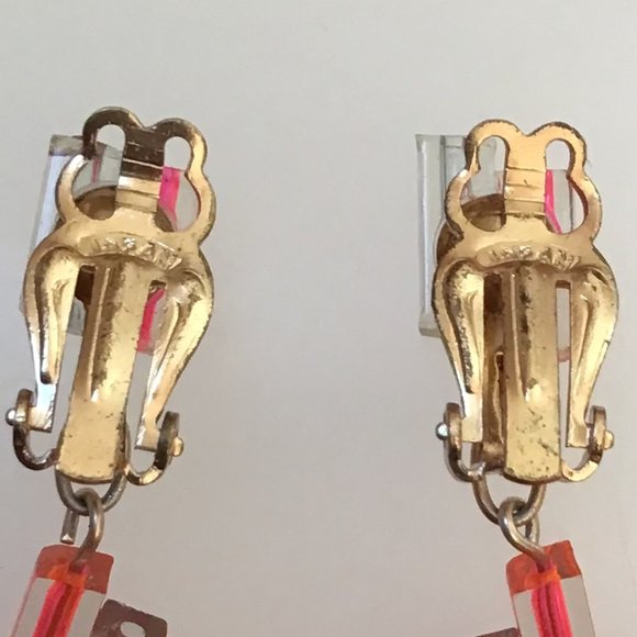 Funky Pink Tube Clip Earrings Vintage - Picture 10 of 14